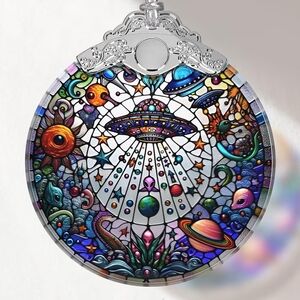 Colorful Stained Glass UFO Art Piece